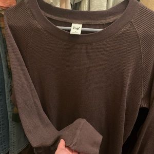Waffle knit sweater thermal medium